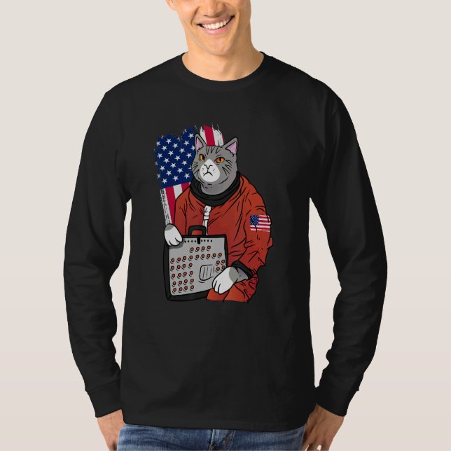 Astronaut Synthesizer Cat Music Producer Synth USA T Shirt (Framsida)