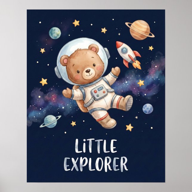 Astronaut Teddy Bear Little Explorer Space Kids Poster (Framsidan)