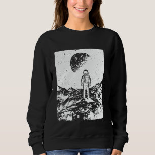 Astronaut tittar vid Måne Space och Galaxy Exp T Shirt