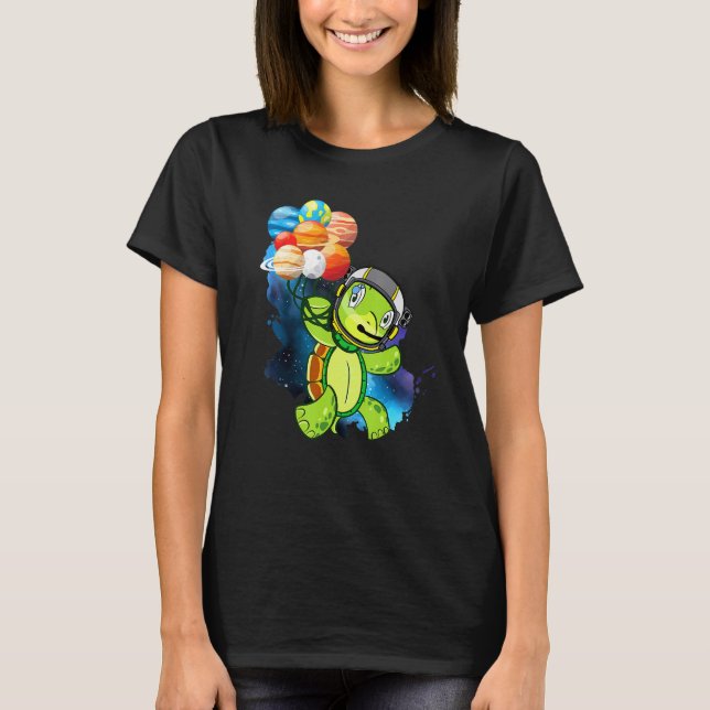 Astronaut Turtle Funny Spaceturtle Holding Planet T Shirt (Framsida)