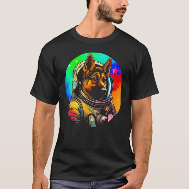 Astronaut Tysk Schäferhund T Shirt (Framsida)