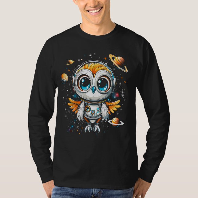 Astronaut Uggla Galaxy Space Explorer Planets Yttr T Shirt (Framsida)