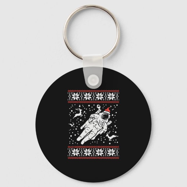 Astronaut Ugly jul Sweater Julafton Space Älskare Nyckelring (Framsida)