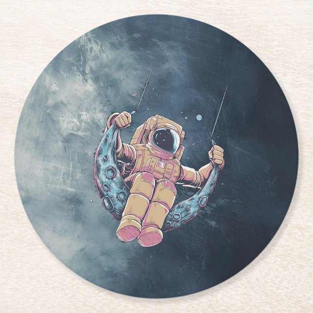 Astronaut Underlägg Papper Rund (Framsidan)