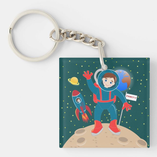 Astronaut-unge på födelsedagsfesten måne (Framsidan)