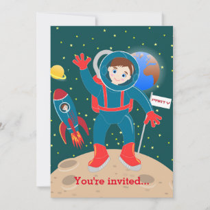 Astronaut-unge på födelsedagsfesten måne inbjudningar