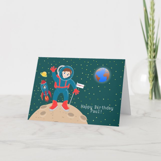 Astronaut-unge på födelsedagsfesten måne kort (Framsida)