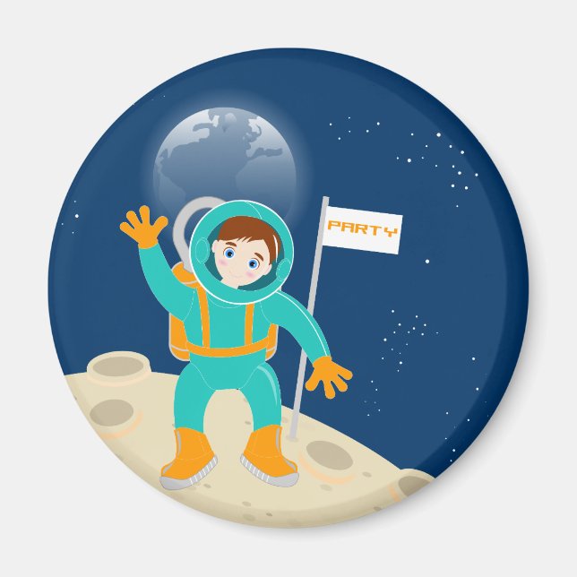 Astronaut-unge på födelsedagsfesten måne magnet (Framsidan)