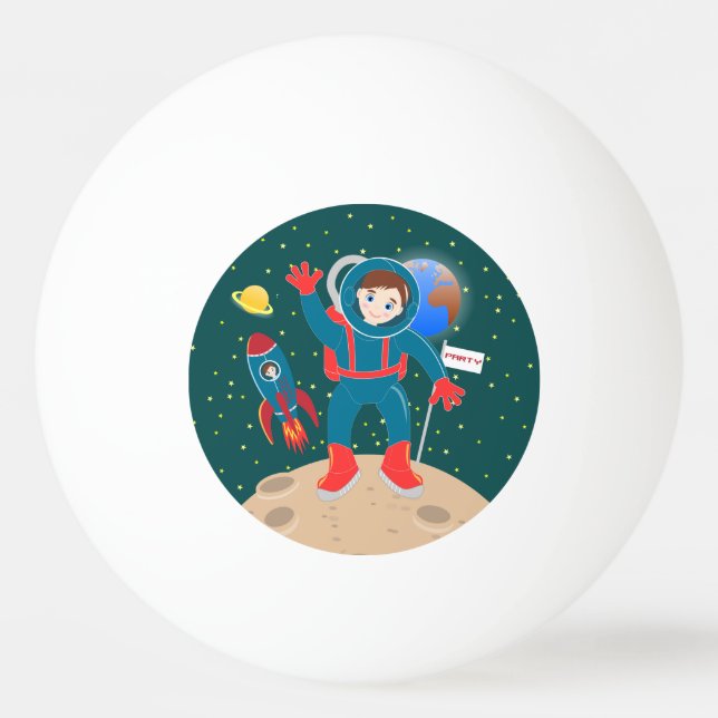 Astronaut-unge på födelsedagsfesten måne pingisboll (Framsidan)