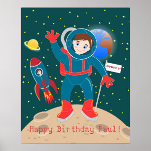 Astronaut-unge på födelsedagsfesten måne poster