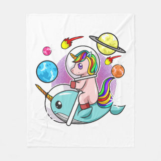 Astronaut Unicorn Riding Narwhal Space Universe Fleecefilt