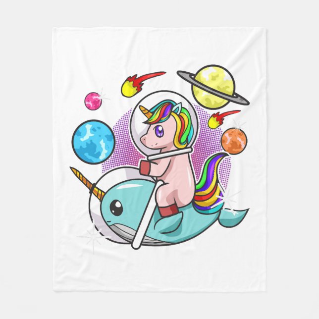 Astronaut Unicorn Riding Narwhal Space Universe Fleecefilt (Framsidan)