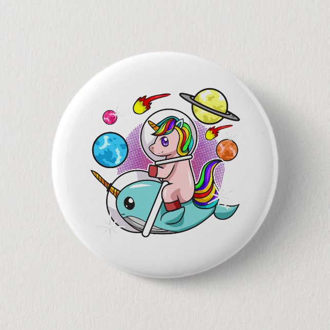 Astronaut Unicorn Riding Narwhal Space Universe Knapp (Framsida)