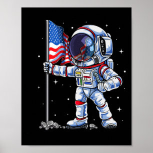 Astronaut Usa American Flagga Funny Patrioti Poster