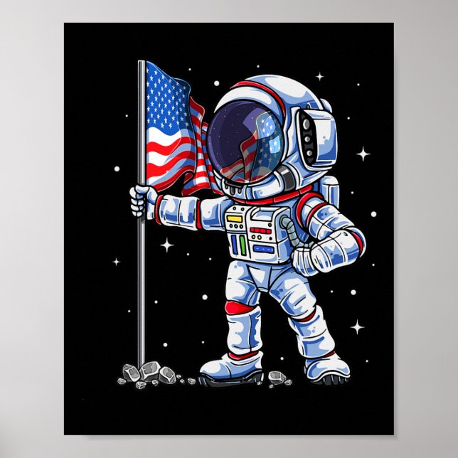 Astronaut Usa American Flagga Funny Patrioti Poster (Framsidan)