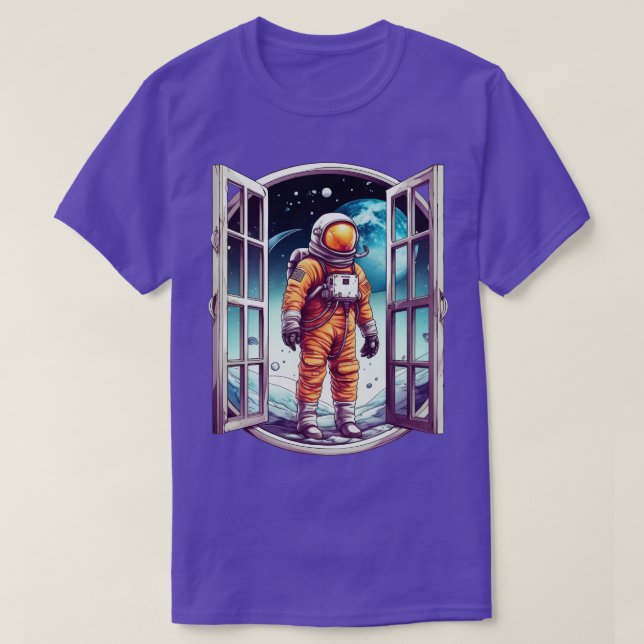 Astronaut utanför Galaxy-fönstret T Shirt (Design framsida)