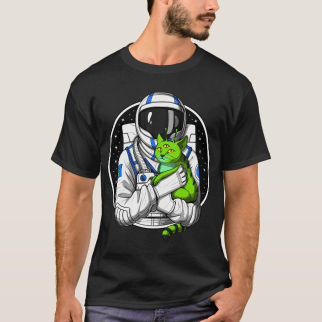 Astronaut Utomjording Kattälskare T Shirt (Framsida)