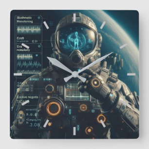Astronaut-väggklocka Fyrkantig Klocka