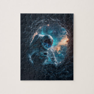 Astronaut vid peking i asteroidpuzzel pussel