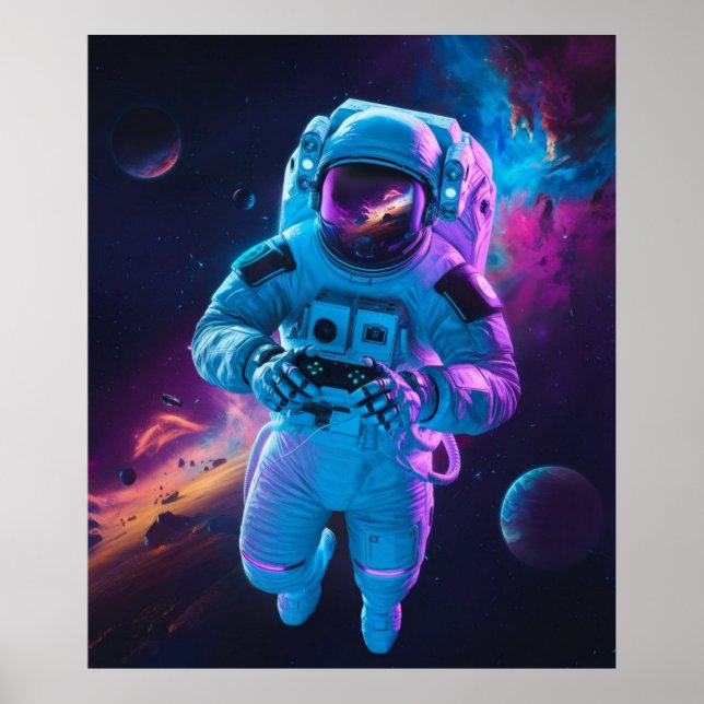 Astronaut Video Game Vibrant Futuristiska Poster (Framsidan)