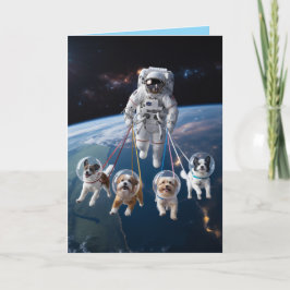 Astronaut Walkin' the Dog Card Helgkort