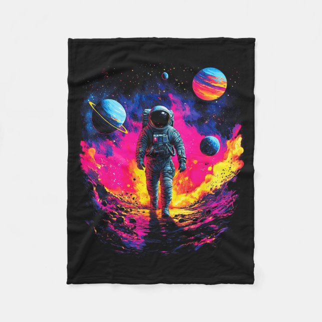 Astronaut Walking In Galaxy Outer Space Explorer S Fleecefilt (Framsidan)