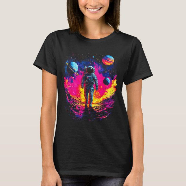 Astronaut Walking In Galaxy Outer Space Explorer S T Shirt (Framsida)