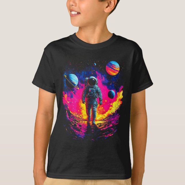 Astronaut Walking In Galaxy Outer Space Explorer S T Shirt (Framsida)