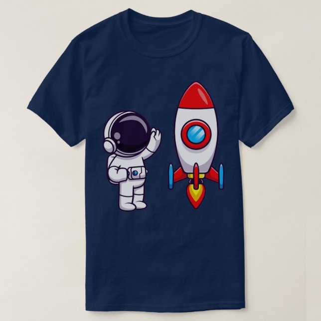 Astronaut Wave Hand to Rocket Tecknad T Shirt (Design framsida)