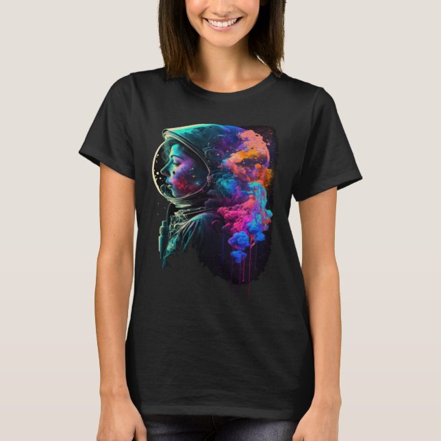 Astronaut Woman Outer Space Colorful Girls Astrona T Shirt (Framsida)