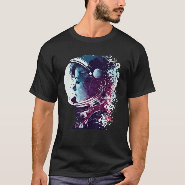 Astronaut Woman Space Astronomy Älskare T Shirt (Framsida)