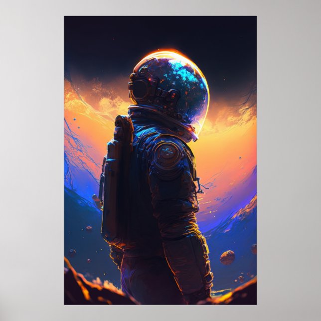 Astronaut World Discovery Painting Human Universe Poster (Framsidan)