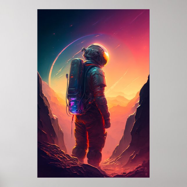 Astronaut World Discovery Painting Human Universe Poster (Framsidan)