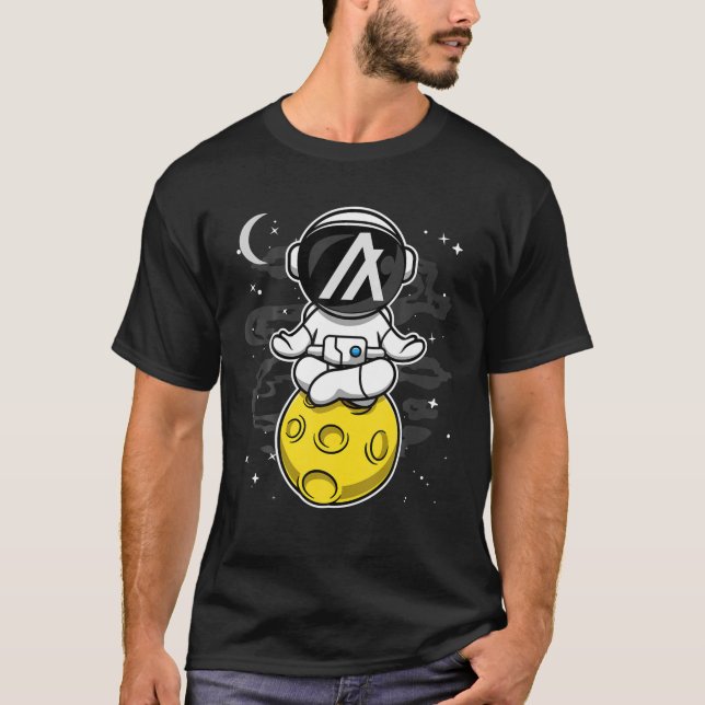 Astronaut Yoga Algorand ALGO Coin to Måne Cryp T Shirt (Framsida)