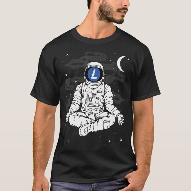 Astronaut Yoga Litecoin Ltc Coin to Måne Crypt T Shirt (Framsida)