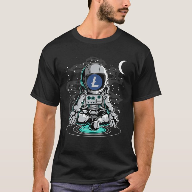 Astronaut Yoga Litecoin LTC-mynt till Måne-krypten T Shirt (Framsida)