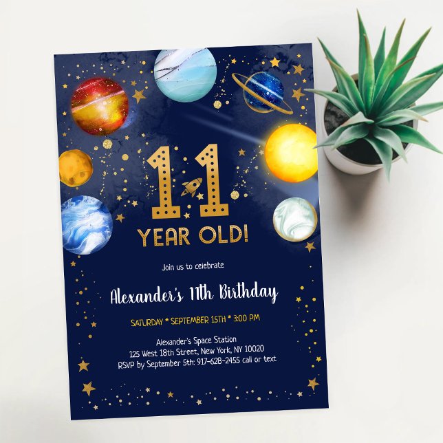 Astronaut Yttre Rymd Planet Galax 11-årsdag Inbjudningar (Skapare uppladdad)