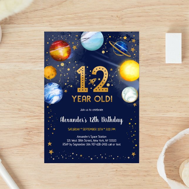 Astronaut Yttre Rymd Planet Galax 12-årsdag Inbjudningar (Skapare uppladdad)