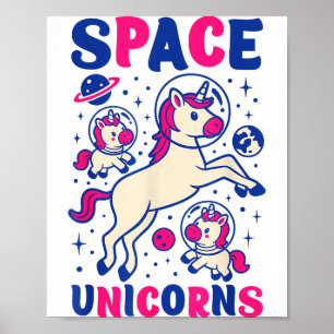 Astronaut Yttre Rymden Enhörningar Söt Enhörning R Poster