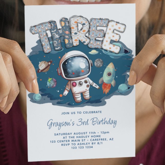 Astronaut Yttre rymden Raket 3-årsdag Inbjudningar (Skapare uppladdad)