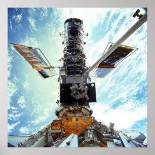 Astronautarbete på det Hubble utrymmeteleskop Poster