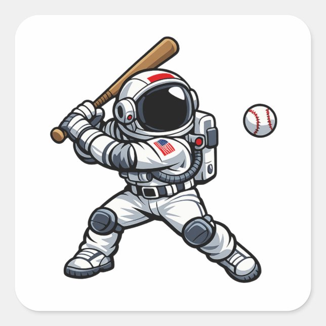 Astronautbaseboll Fyrkantigt Klistermärke (Framsida)