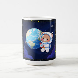 Astronautbjörn i omloppsbana runt jorden kaffemugg