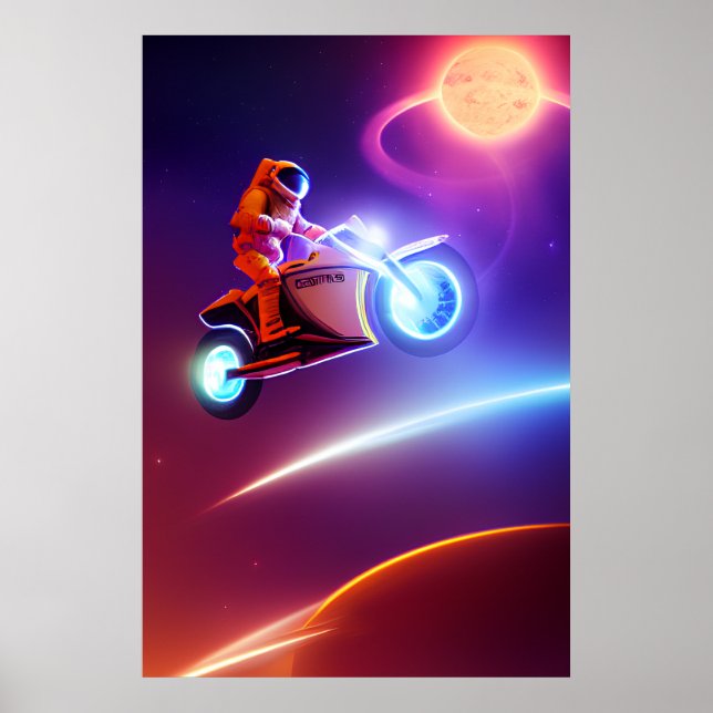 Astronautens Biker Poster - Stöt Måne (Framsidan)