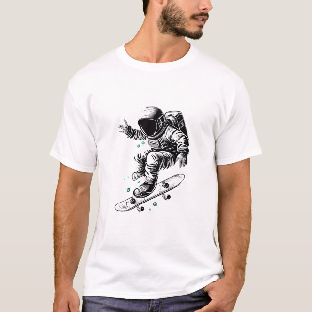 Astronautens kosmetiska skateboard Äventyr T Shirt (Framsida)