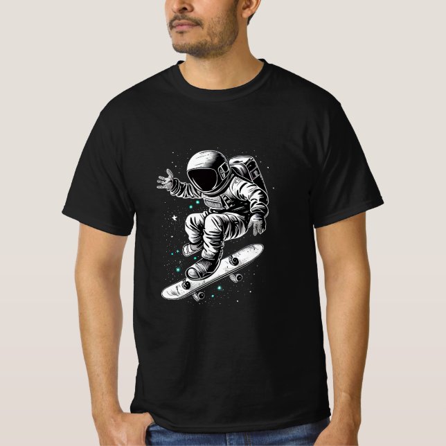 Astronautens kosmetiska skateboard Äventyr T Shirt (Framsida)