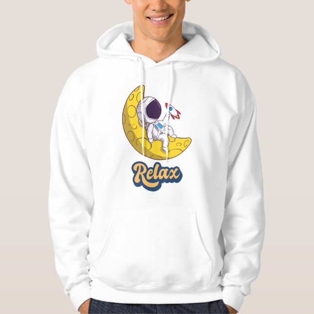 Astronautens Ljugande och avslappnande av Måne-kon Hoodie (Framsida)