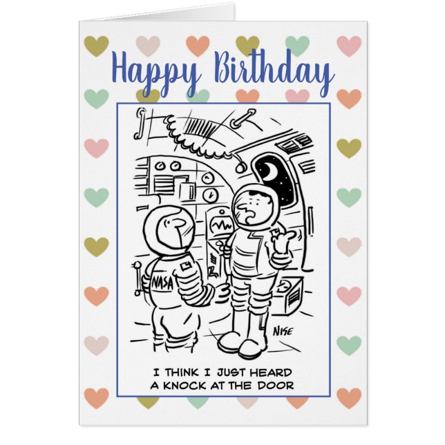 Astronauter i Space Tänka Det finns en Knock Teckn Hälsningskort (Framsidan)