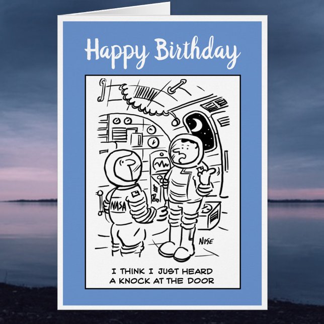 Astronauter i Space Tänka Det finns en Knock Teckn Hälsningskort (Skapare uppladdad)