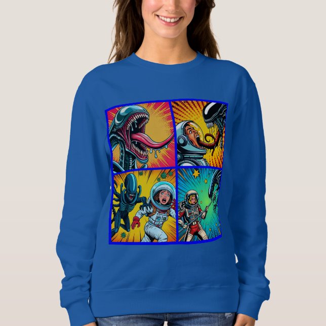 Astronauter mot Alien Pop Art T Shirt (Framsida)